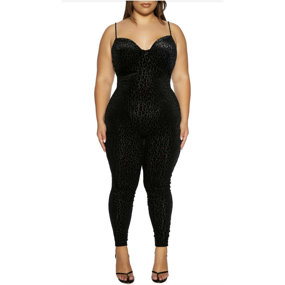Naked Wardrobe Plus Size Sleeveless Bustier Jumpsuit In Leopard Black